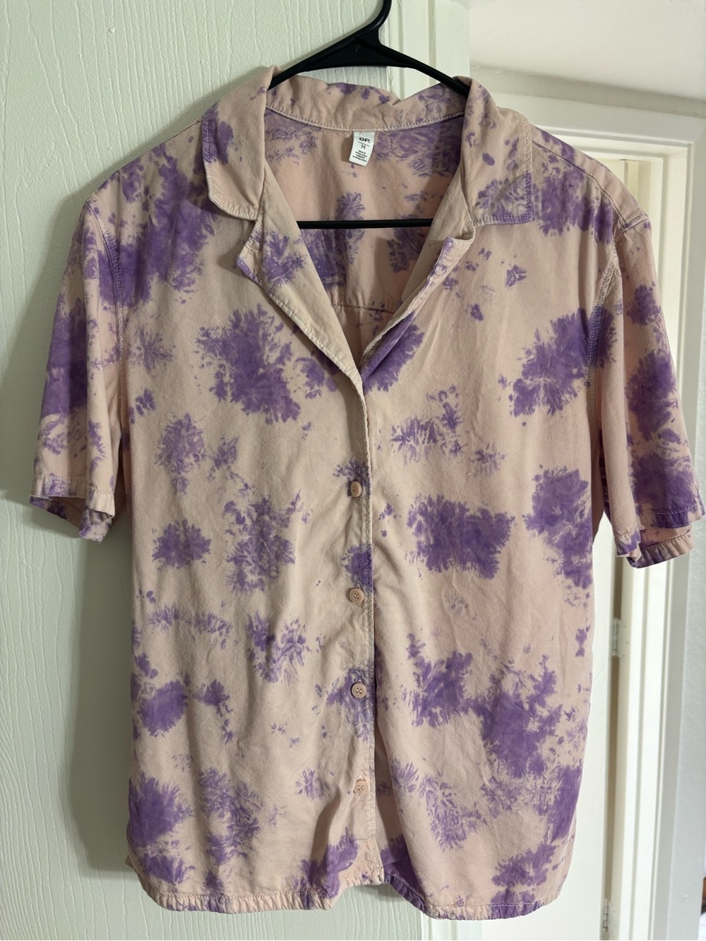 bp Beige/Pale Pink Short Sleeve Button-Down with Purple Tie-Dye